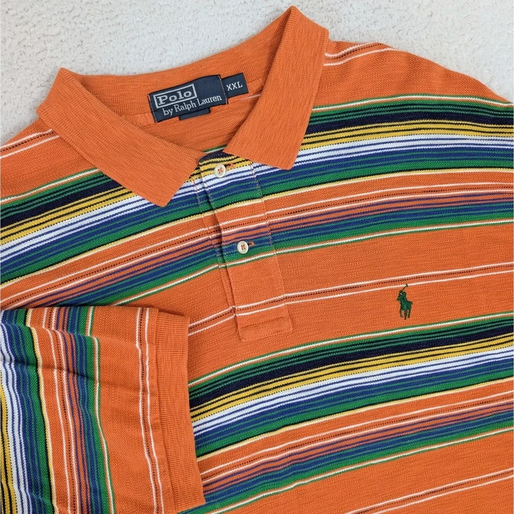Vintage Polo Ralph Lauren Multicolor Stripe Polo Short Sleeve Mens 2XL Knit Blue